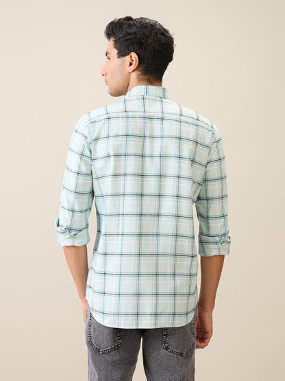 Parx Men Green Checks Slim Fit Cotton Casual Shirt