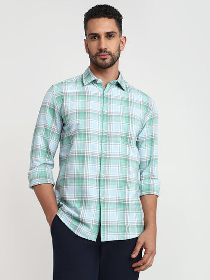 Parx Men Green Checks Slim Fit Cotton Casual Shirt