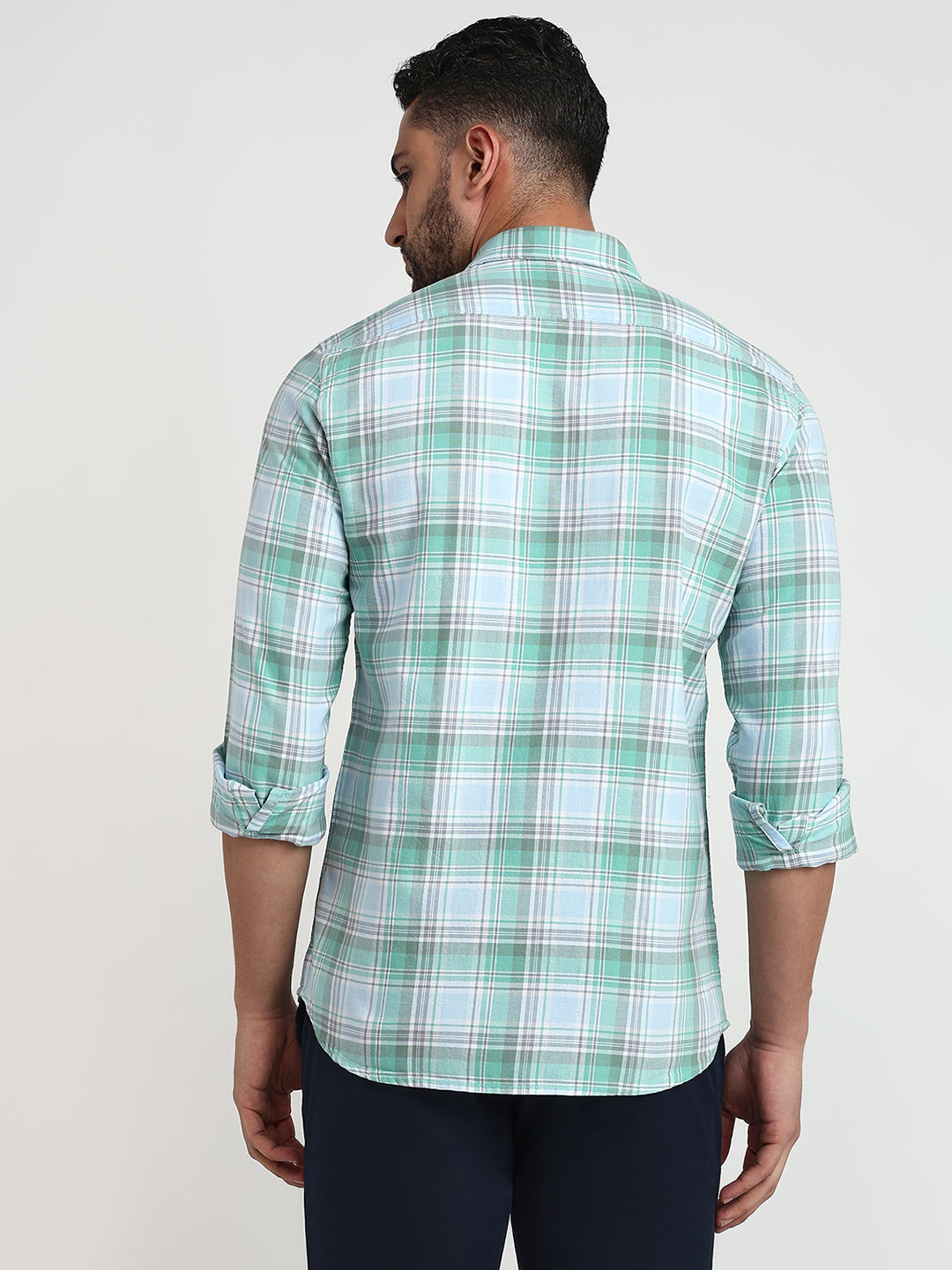 Parx Men Green Checks Slim Fit Cotton Casual Shirt
