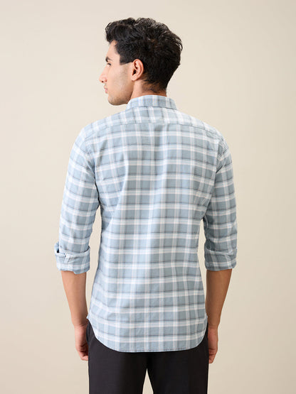 Parx Men Grey Checks Slim Fit Cotton Blend Casual Shirt