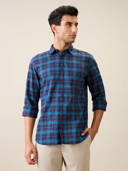 Parx Men Blue Checks Slim Fit Cotton Casual Shirt