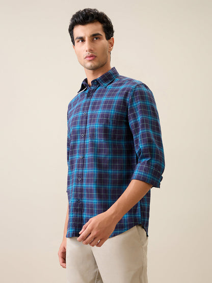 Parx Men Blue Checks Slim Fit Cotton Casual Shirt