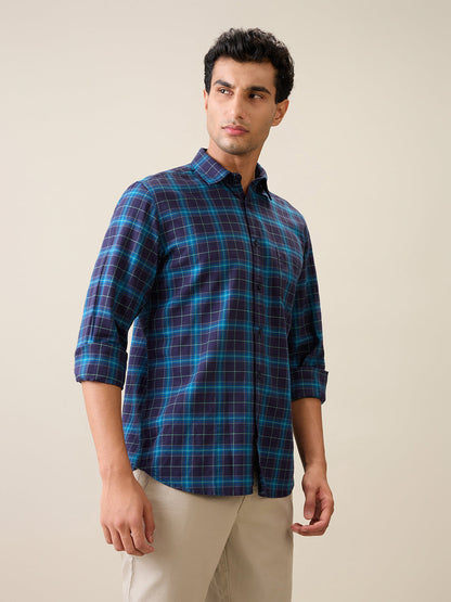 Parx Men Blue Checks Slim Fit Cotton Casual Shirt