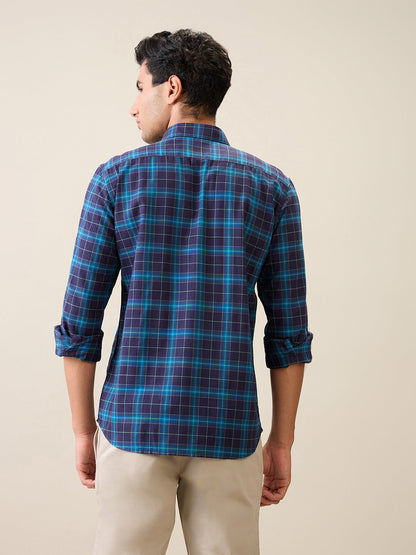 Parx Men Blue Checks Slim Fit Cotton Casual Shirt