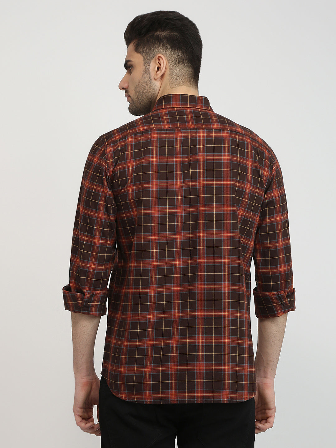 Parx Men Brown Checks Slim Fit Cotton Casual Shirt