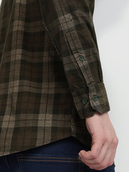 Parx Men Green Checks Slim Fit Cotton Full Sleeve Casual Shirt