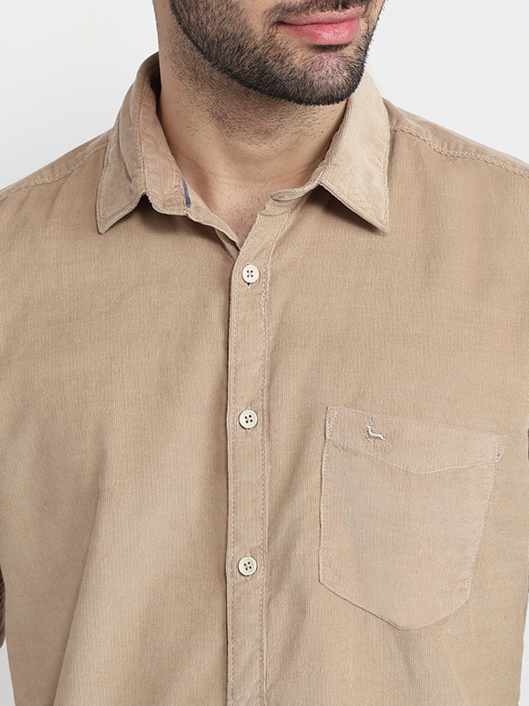 Parx Men Khaki Solid Slim Fit Cotton Full Sleeve Casual Shirt