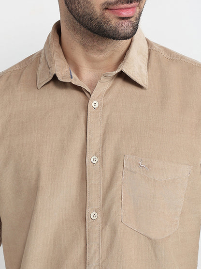 Parx Men Khaki Solid Slim Fit Cotton Full Sleeve Casual Shirt