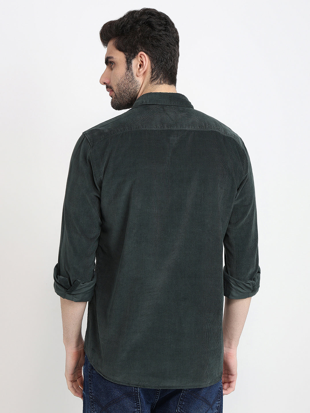 Parx Men Green Solid Slim Fit Cotton Full Sleeve Casual Shirt