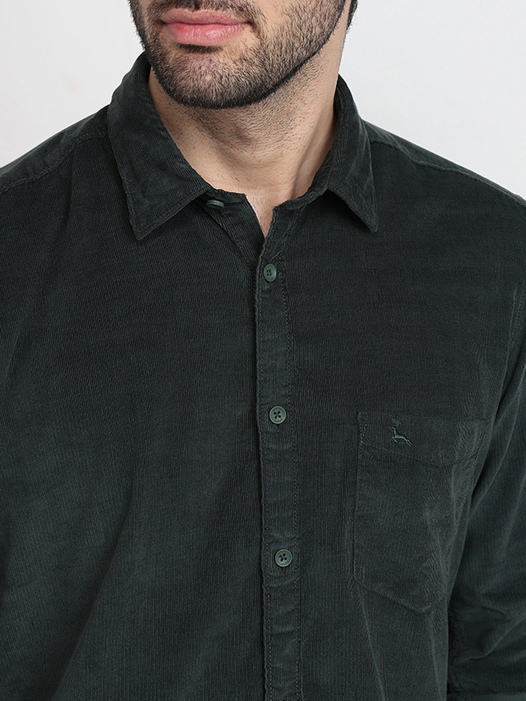 Parx Men Green Solid Slim Fit Cotton Full Sleeve Casual Shirt