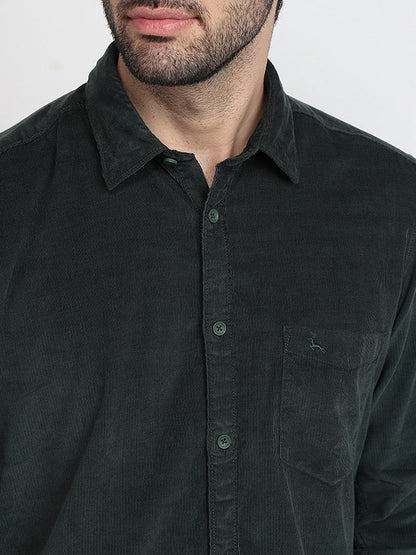 Parx Men Green Solid Slim Fit Cotton Full Sleeve Casual Shirt