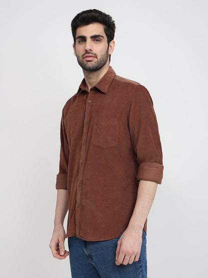 Parx Men Brown Solid Slim Fit Cotton Full Sleeve Casual Shirt