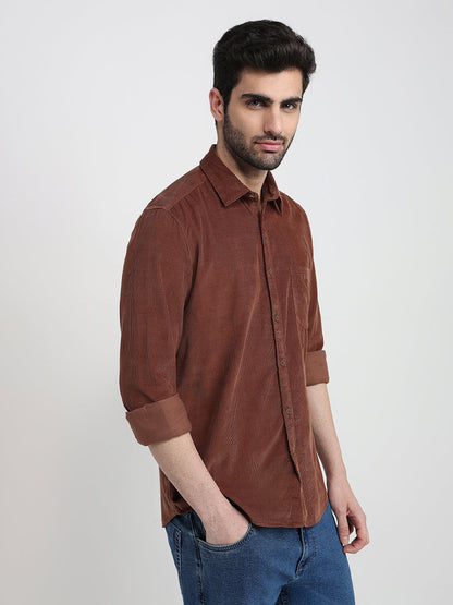 Parx Men Brown Solid Slim Fit Cotton Full Sleeve Casual Shirt