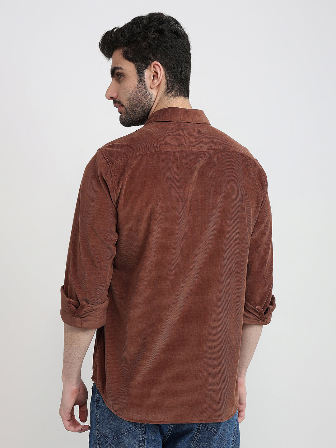 Parx Men Brown Solid Slim Fit Cotton Full Sleeve Casual Shirt