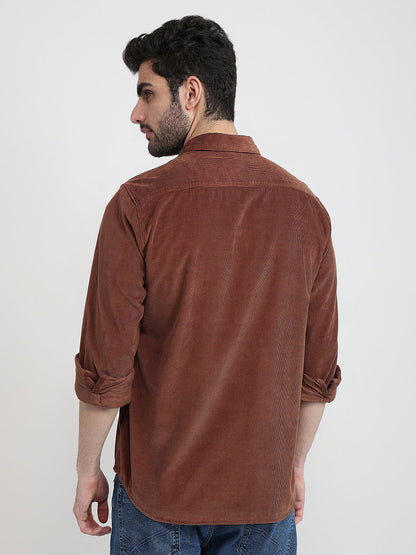 Parx Men Brown Solid Slim Fit Cotton Full Sleeve Casual Shirt