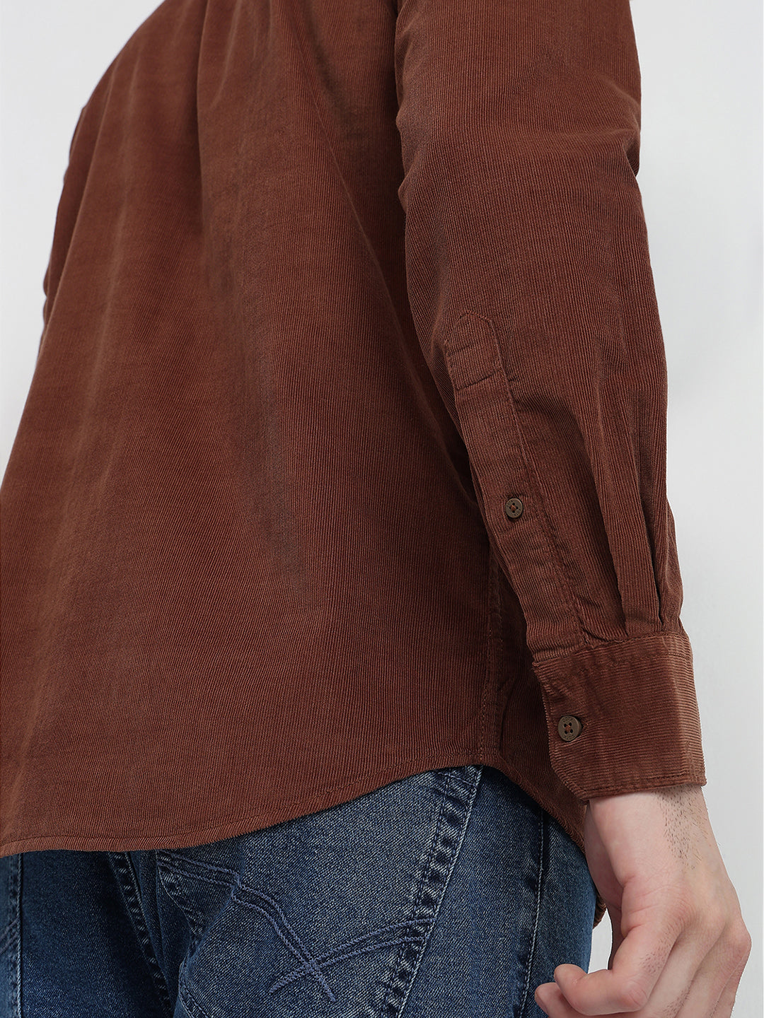 Parx Men Brown Solid Slim Fit Cotton Full Sleeve Casual Shirt