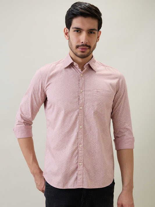 Parx Men Red Printed Slim Fit Cotton Full Sleeve Casual Shirt