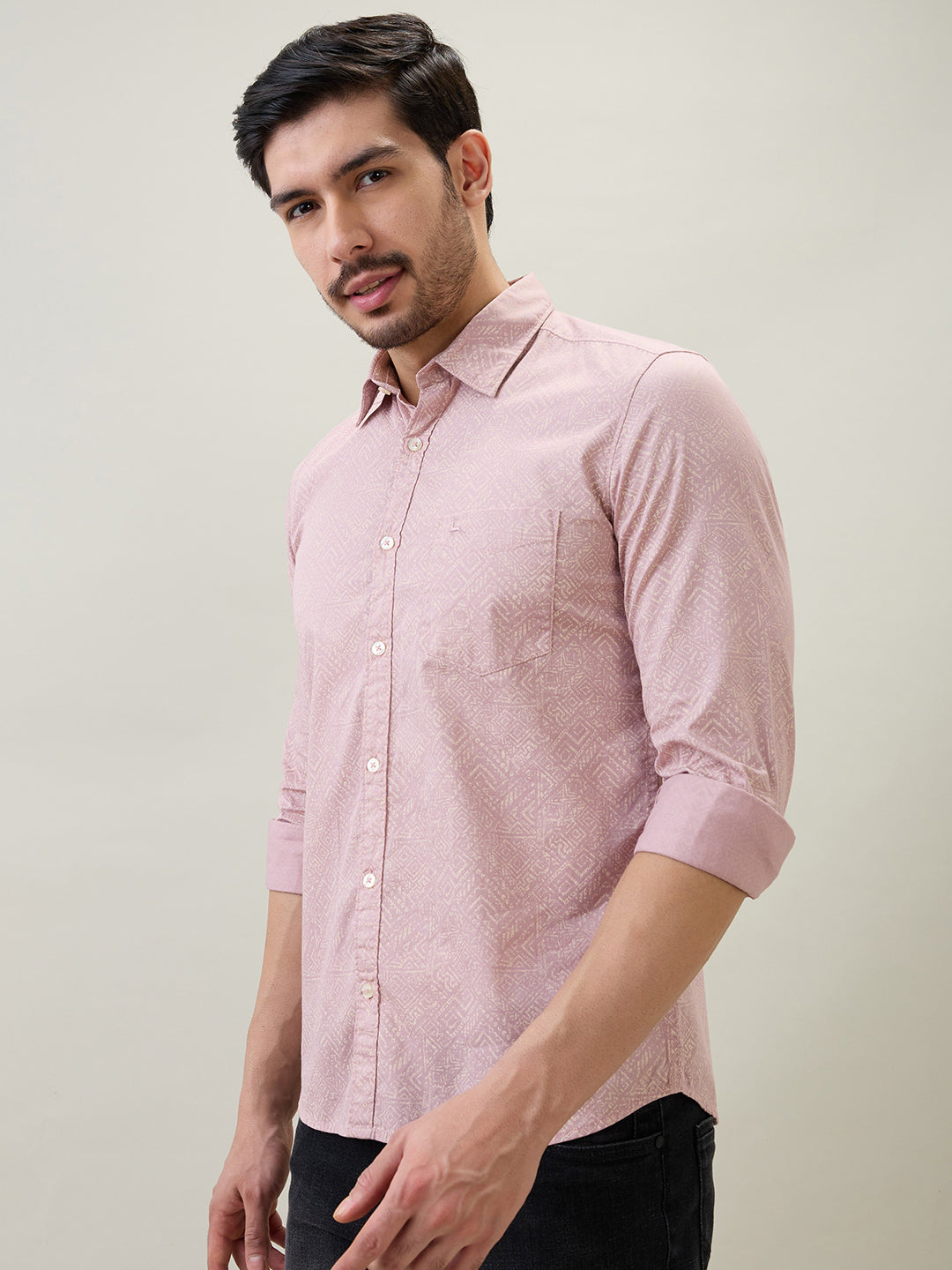 Parx Men Red Printed Slim Fit Cotton Full Sleeve Casual Shirt