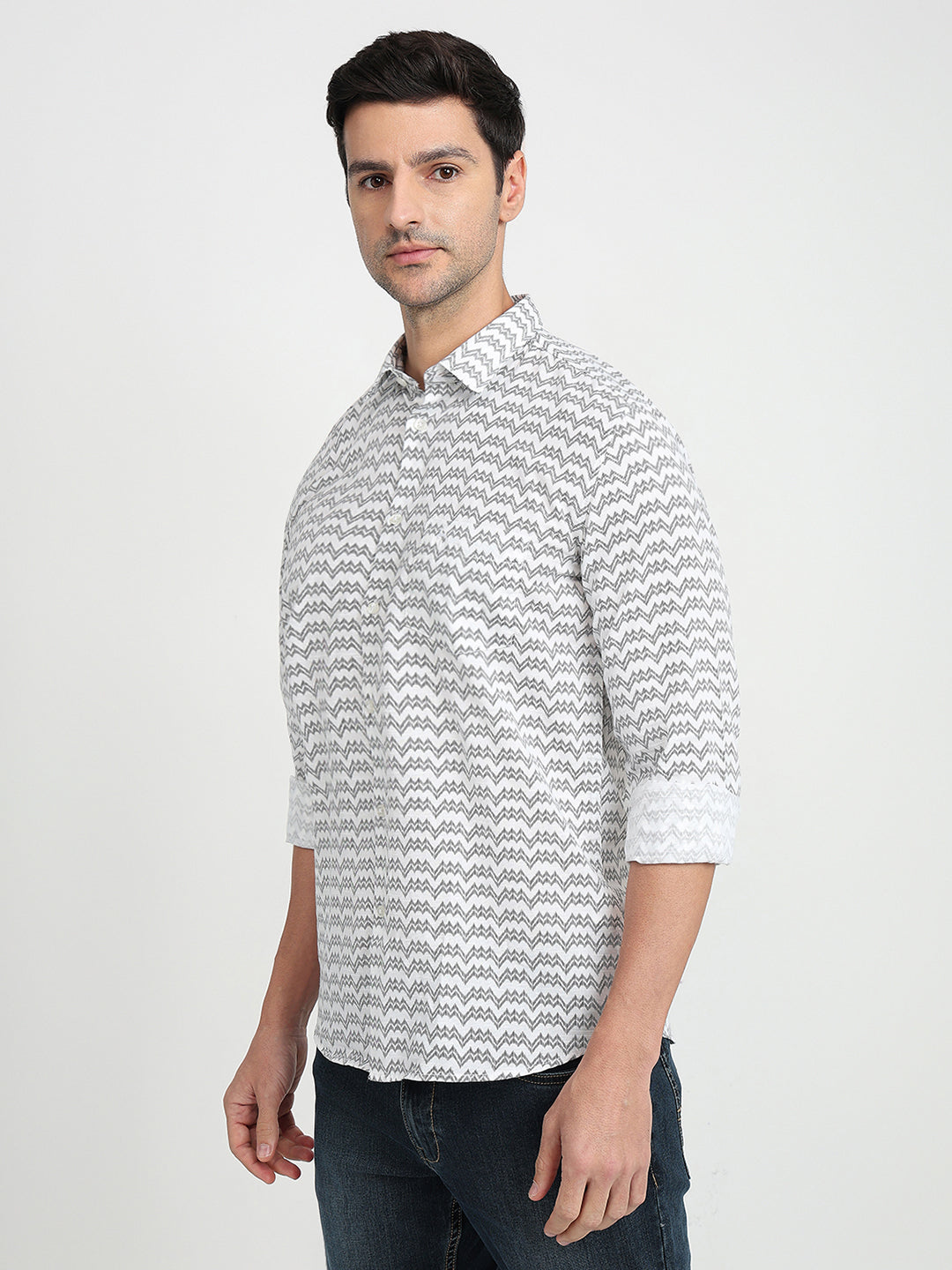 Parx Men White Printed Slim Fit Cotton Full Sleeve Casual Shirt