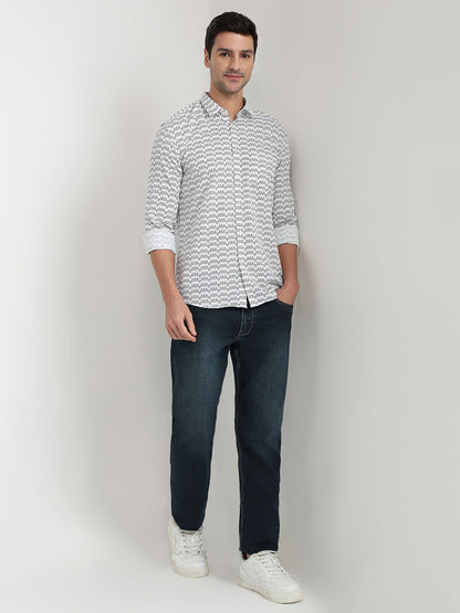 Parx Men White Printed Slim Fit Cotton Full Sleeve Casual Shirt