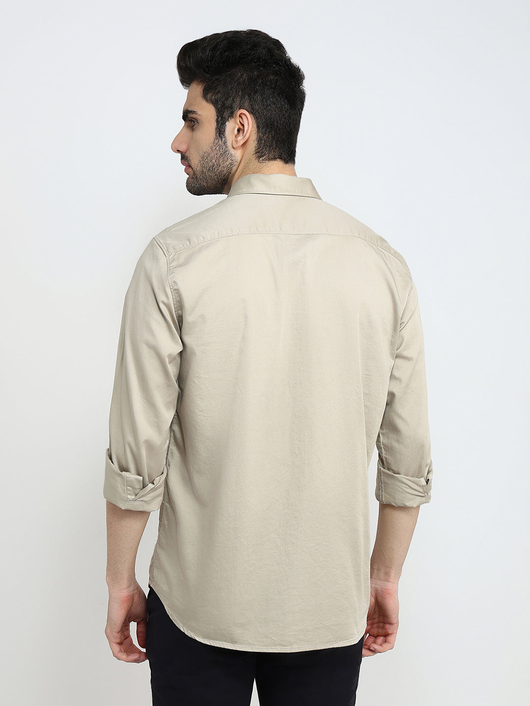 Parx Men Brown Solid Slim Fit Cotton Blend Full Sleeve Casual Shirt