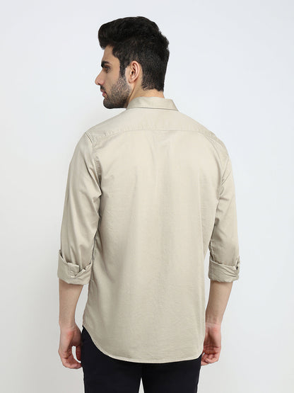 Parx Men Brown Solid Slim Fit Cotton Blend Full Sleeve Casual Shirt