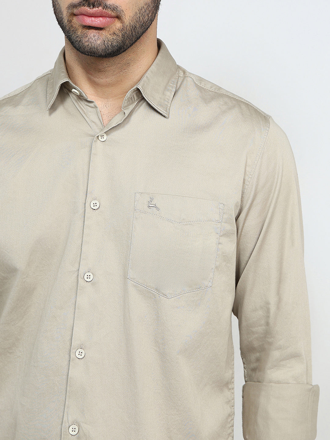 Parx Men Brown Solid Slim Fit Cotton Blend Full Sleeve Casual Shirt