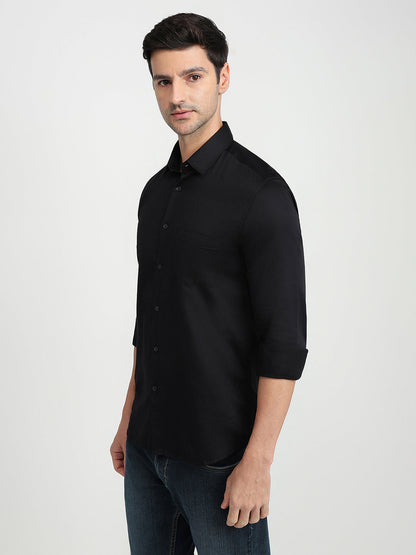 Parx Men Black Solid Slim Fit Cotton Blend Full Sleeve Casual Shirt