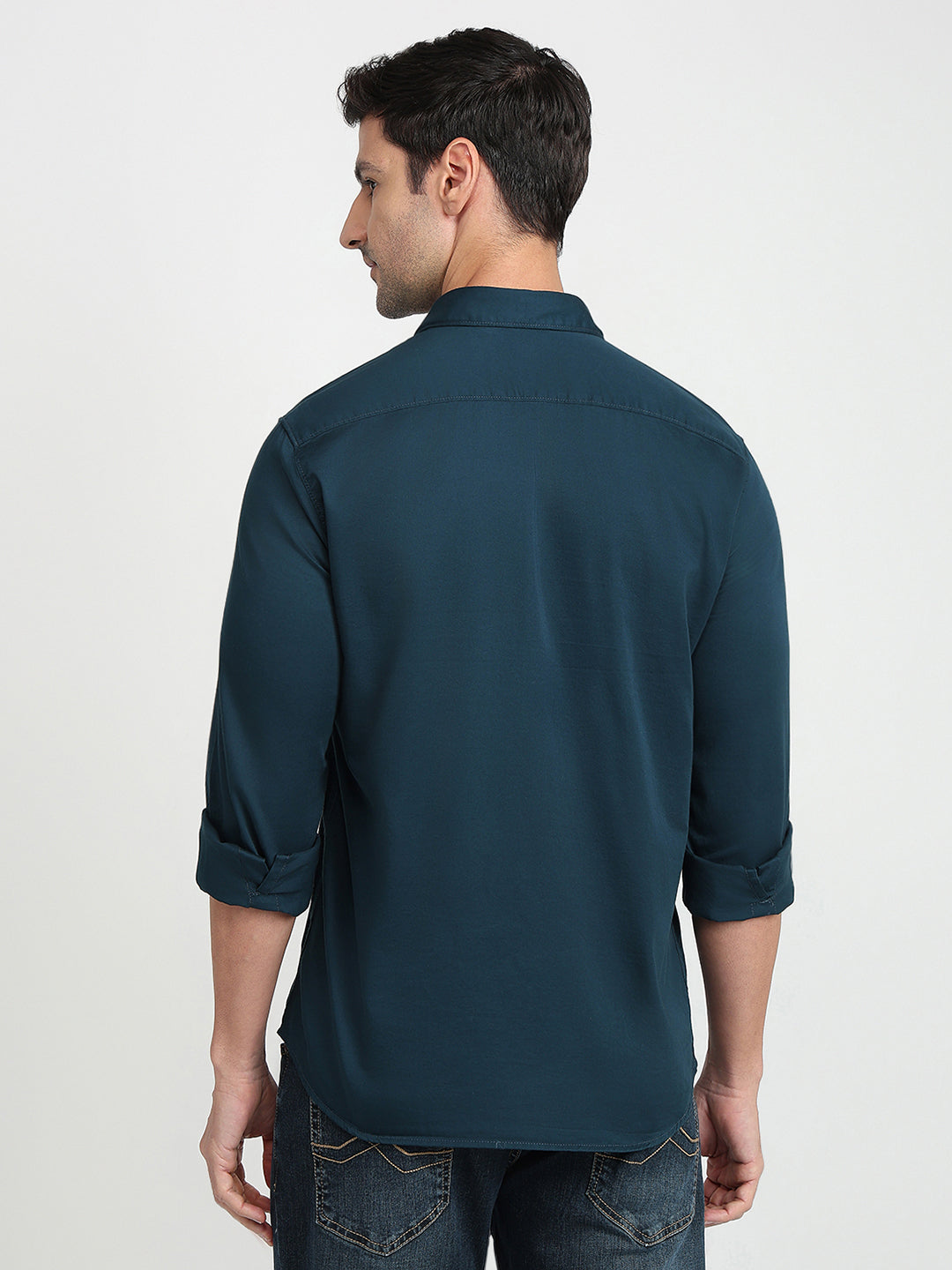 Parx Men Blue Solid Slim Fit Cotton Blend Full Sleeve Casual Shirt