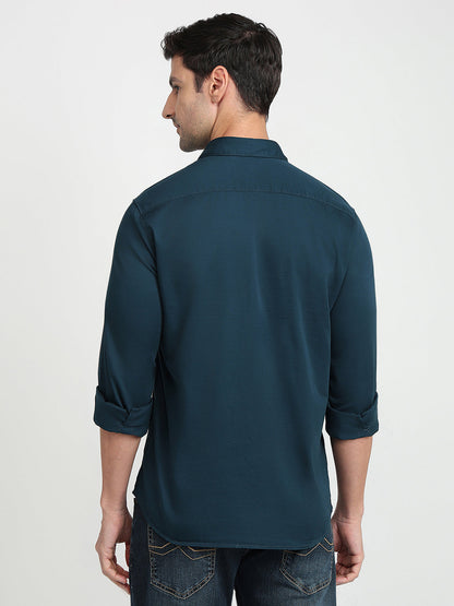 Parx Men Blue Solid Slim Fit Cotton Blend Full Sleeve Casual Shirt