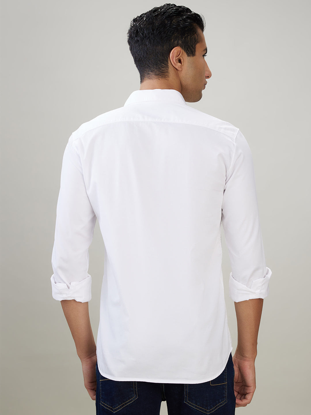 Parx Men White Solid Slim Fit Cotton Blend Full Sleeve Casual Shirt