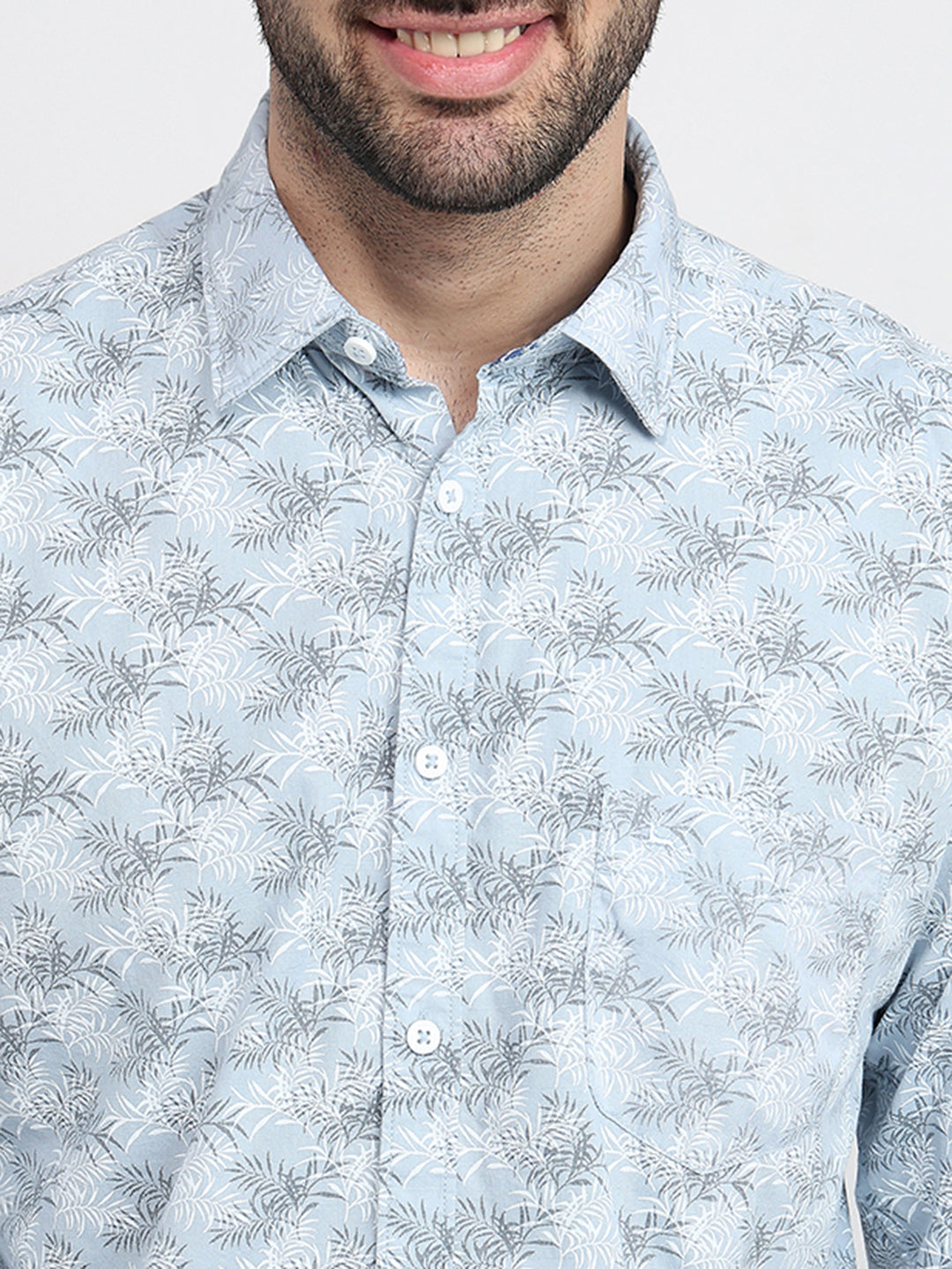 Parx Men Grey Printed Slim Fit Cotton Blend Full Sleeve Cut Away Collar Casual Shirt