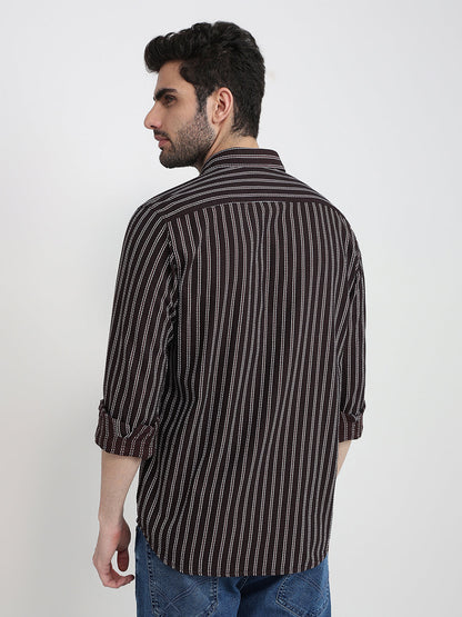 Parx Men Maroon Stripe Slim Fit Cotton Full Sleeve Casual Shirt