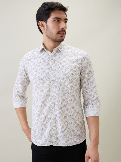 Parx Men Brown Printed Slim Fit Cotton Full Sleeve Casual Shirt