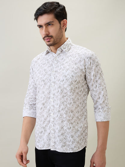 Parx Men Brown Printed Slim Fit Cotton Full Sleeve Casual Shirt