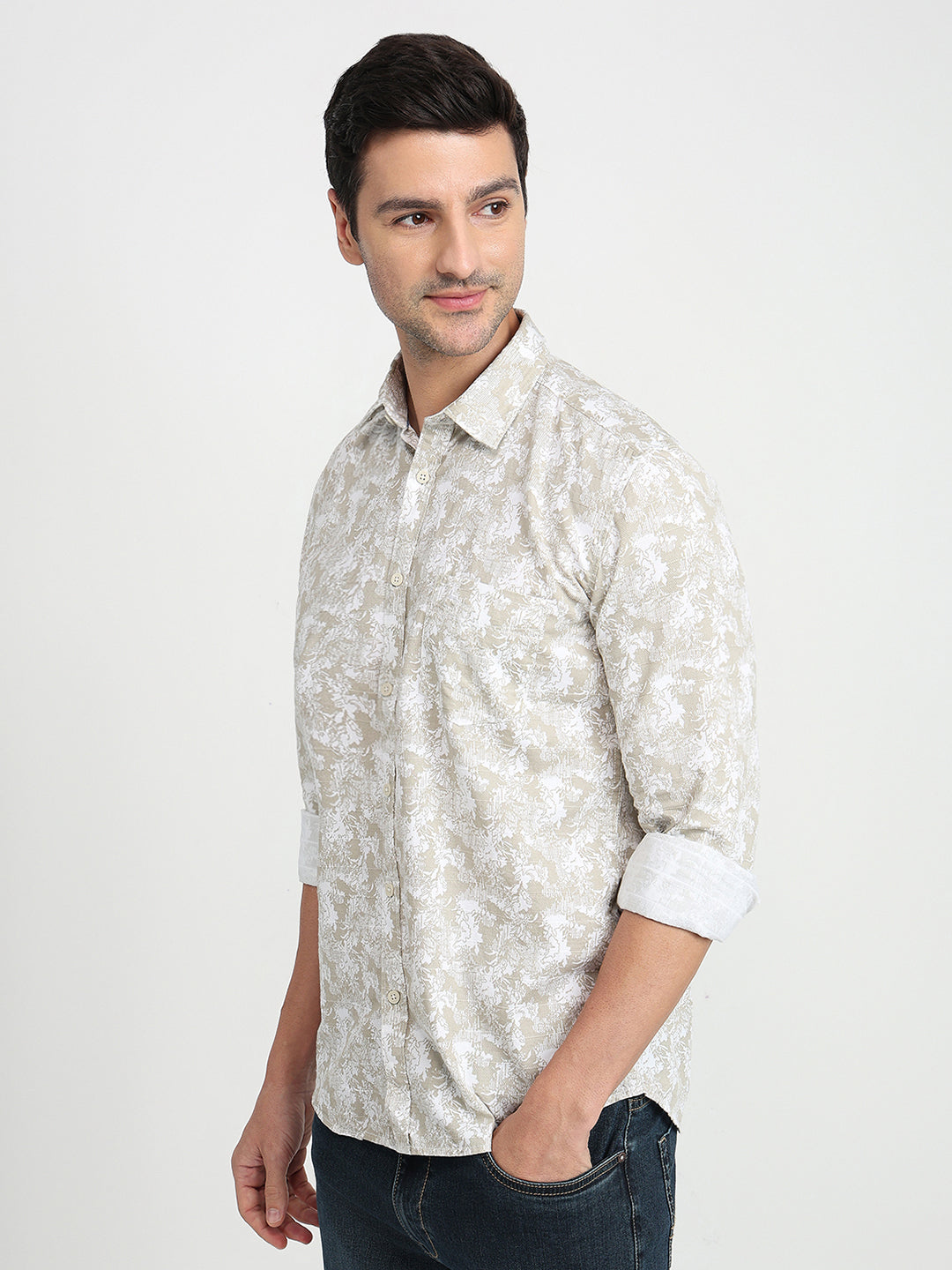 Parx Men Brown Printed Slim Fit Cotton Full Sleeve Casual Shirt