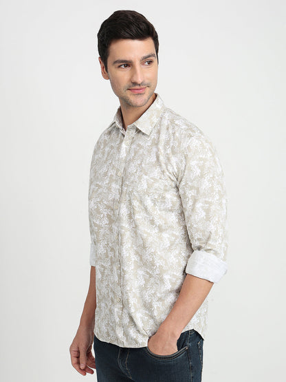 Parx Men Brown Printed Slim Fit Cotton Full Sleeve Casual Shirt