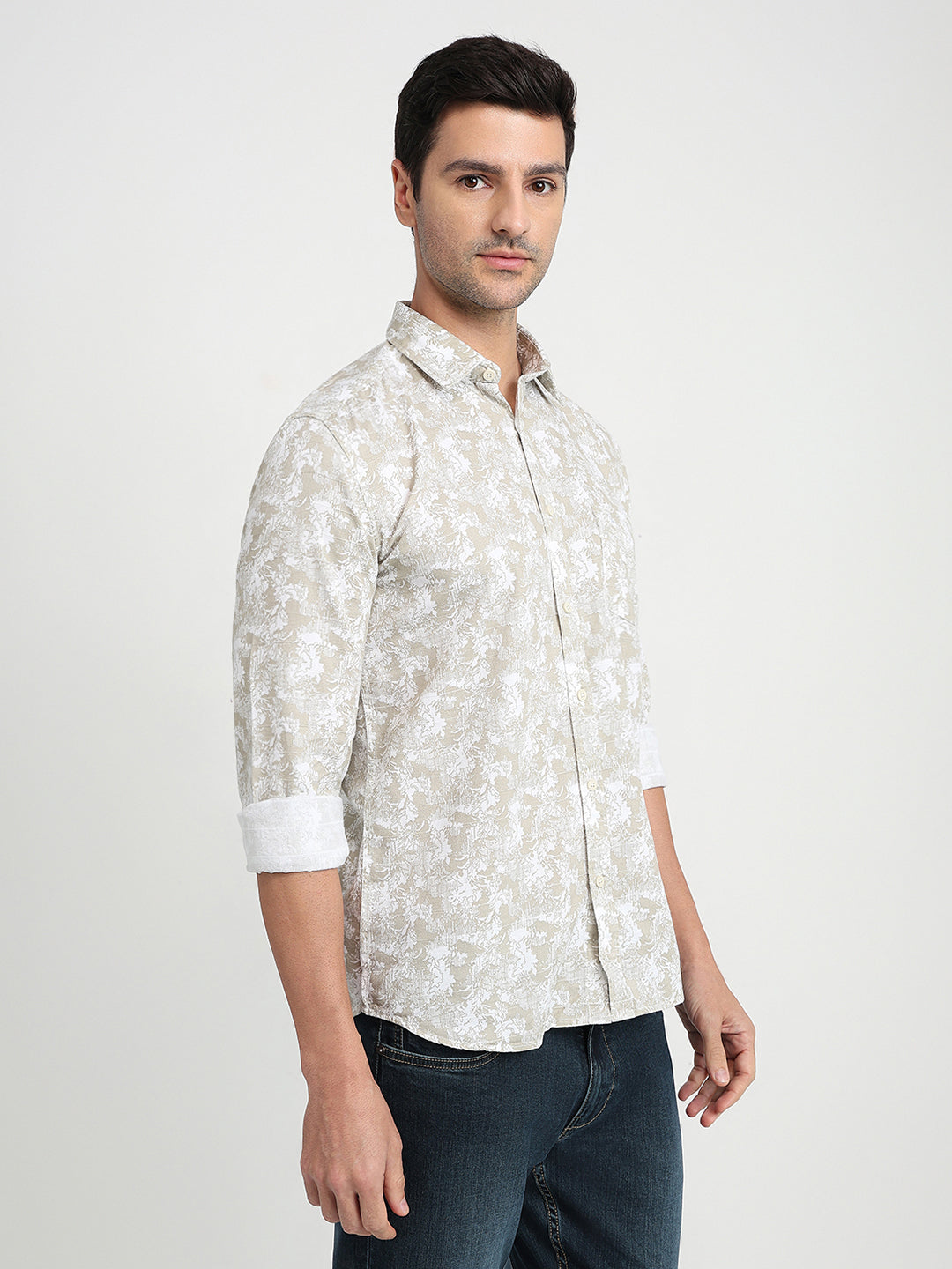 Parx Men Brown Printed Slim Fit Cotton Full Sleeve Casual Shirt