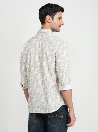 Parx Men Brown Printed Slim Fit Cotton Full Sleeve Casual Shirt