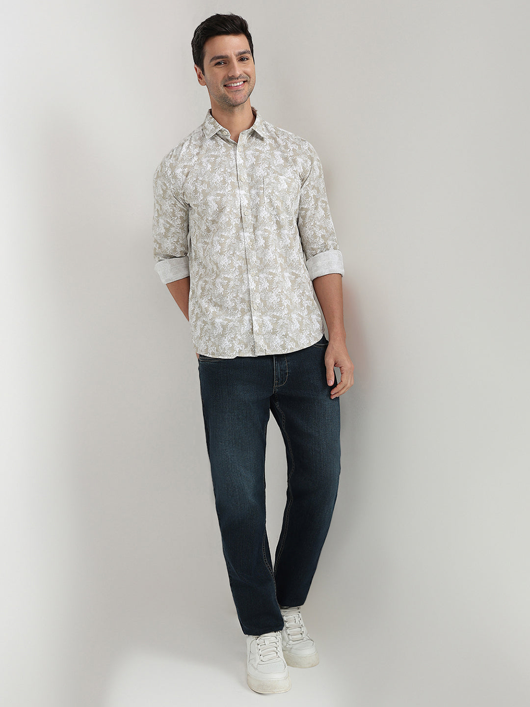 Parx Men Brown Printed Slim Fit Cotton Full Sleeve Casual Shirt