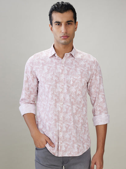 Parx Men Red Printed Slim Fit Cotton Full Sleeve Casual Shirt