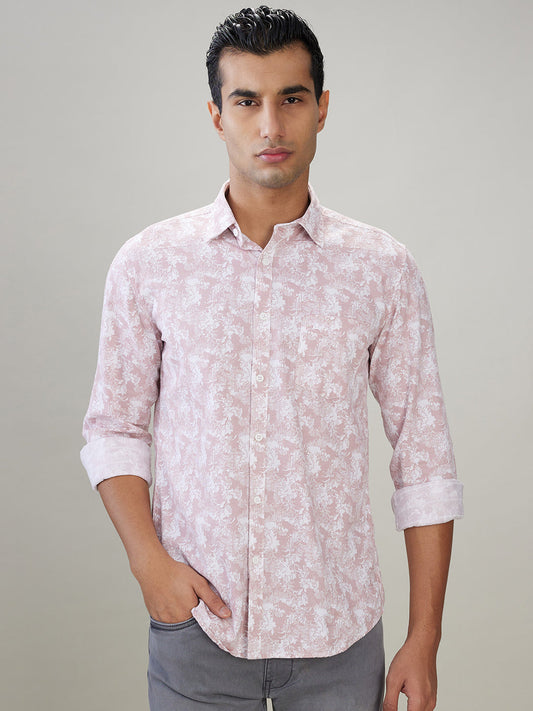 Parx Men Red Printed Slim Fit Cotton Full Sleeve Casual Shirt