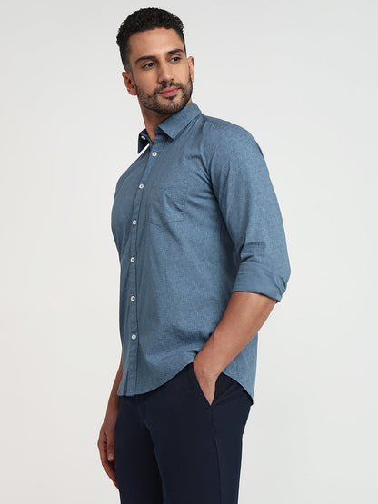 Parx Men Blue Printed Slim Fit Cotton Casual Shirt