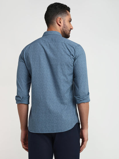 Parx Men Blue Printed Slim Fit Cotton Casual Shirt