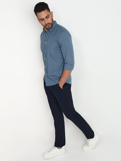 Parx Men Blue Printed Slim Fit Cotton Casual Shirt