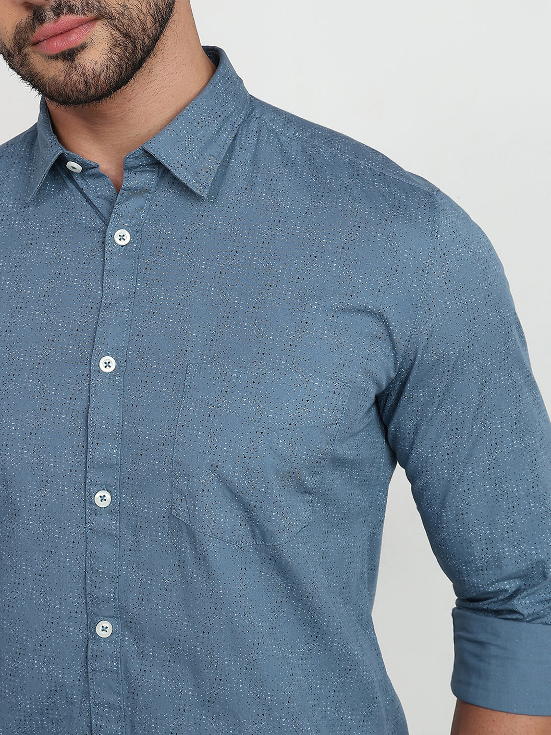Parx Men Blue Printed Slim Fit Cotton Casual Shirt