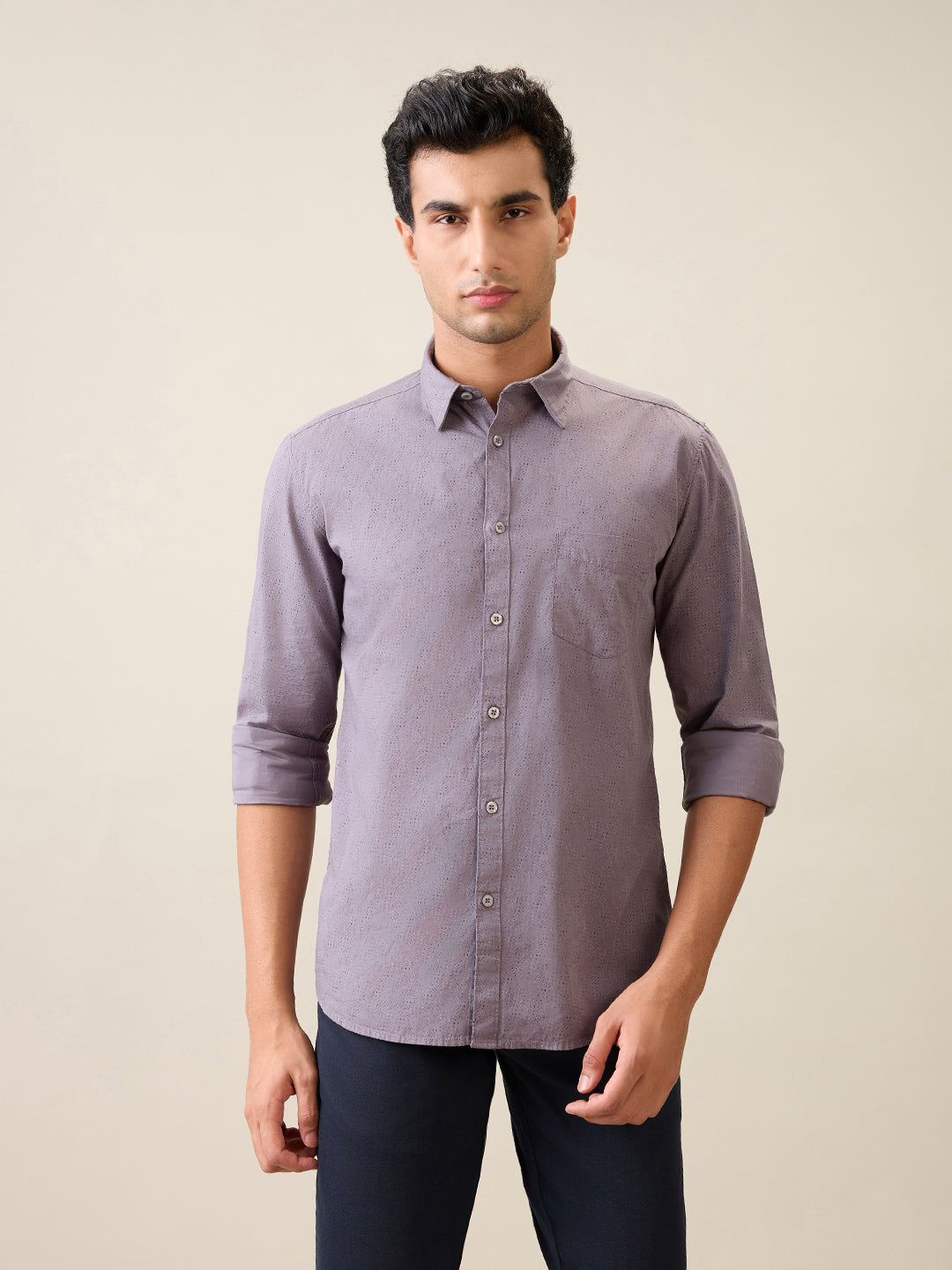 Parx Men Grey Printed Slim Fit Cotton Casual Shirt
