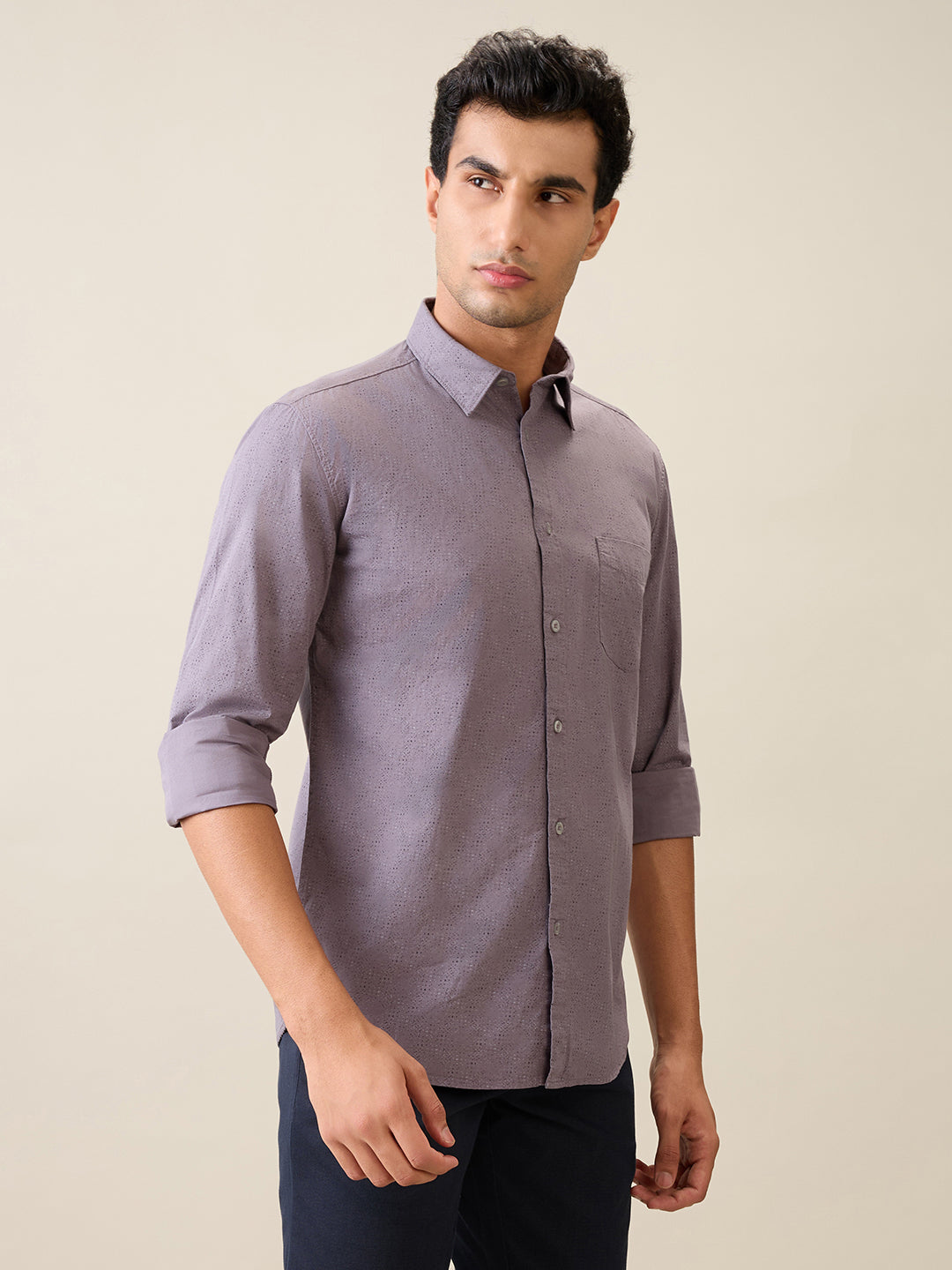 Parx Men Grey Printed Slim Fit Cotton Casual Shirt