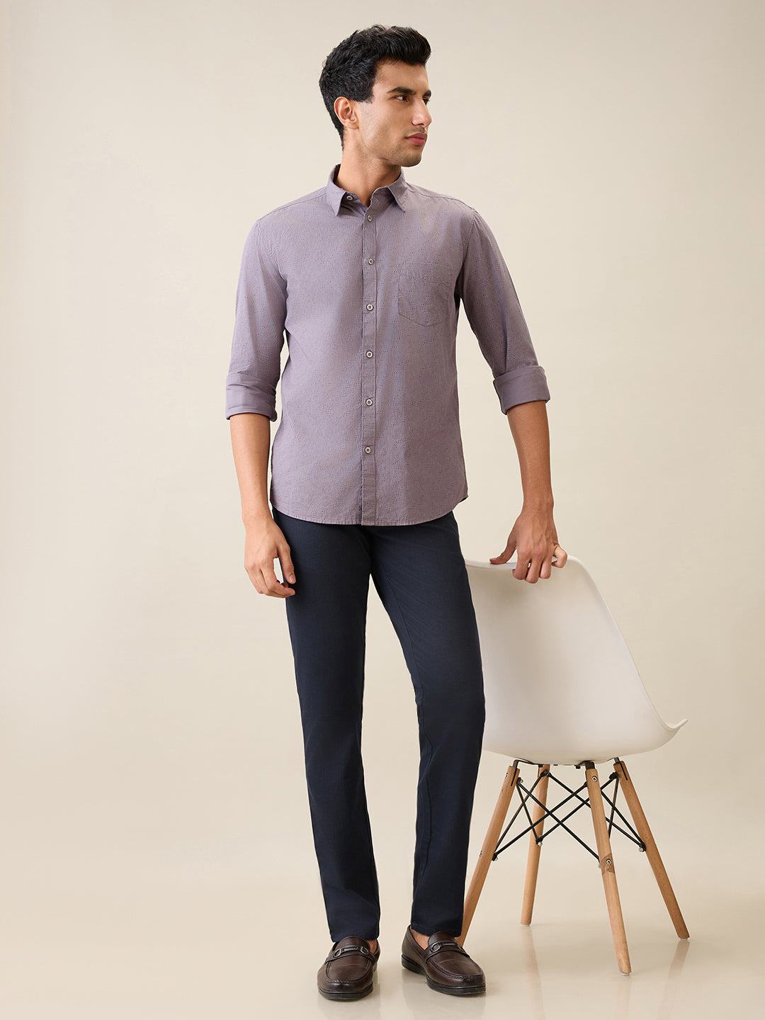 Parx Men Grey Printed Slim Fit Cotton Casual Shirt