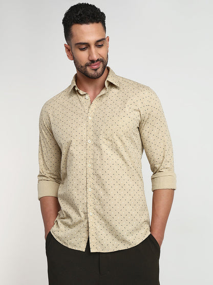 Parx Men Brown Printed Slim Fit Cotton Casual Shirt